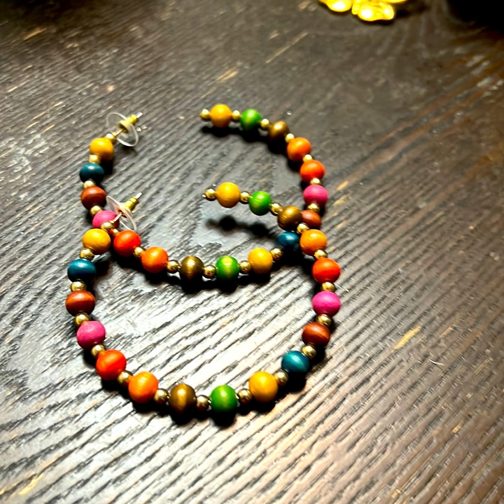 Wood beaded large earrings